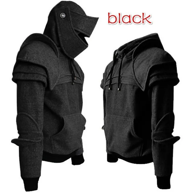 

Medieval Vintage Warrior Soldier Knight Mask Armor Knee Sweater Jacket Hoodie, As show