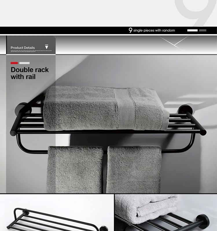 Bathroom fitting stainless steel black towel holder