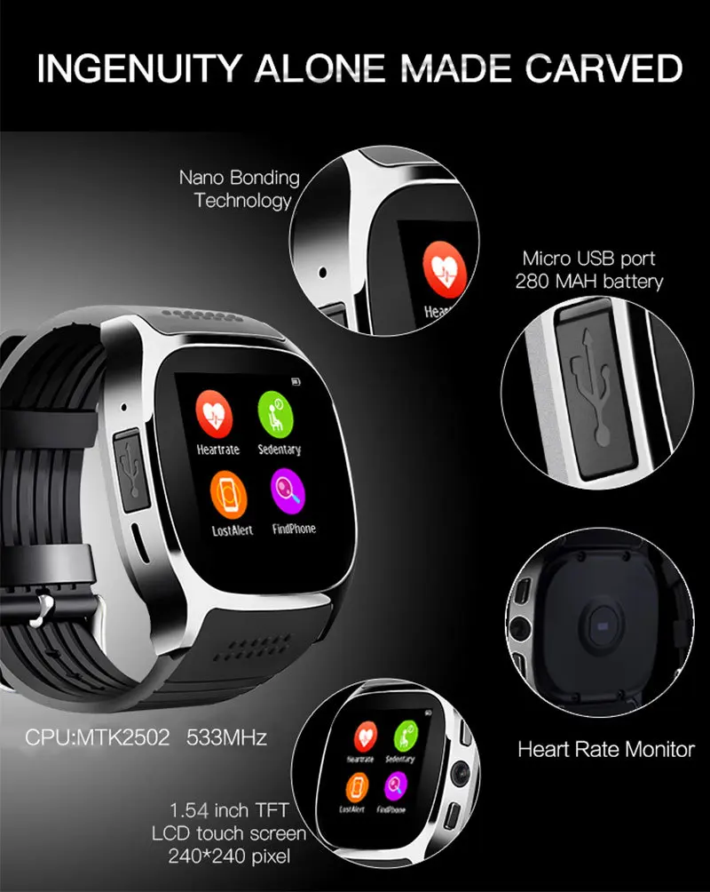 T8 2g Gsm Card Hd Lcd Screen Smart Wrist Watch Phone Healthy Sleep