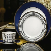 

High Quality Fashion Luxury Royal Bone China Ceramic Dinnerware Plate hotel Restaurant Wedding tableware disposable sets