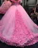 Royal Open Ball Gown Trimming Off Shoulder Lace Luxury High End Hot Pink Wedding Dress
