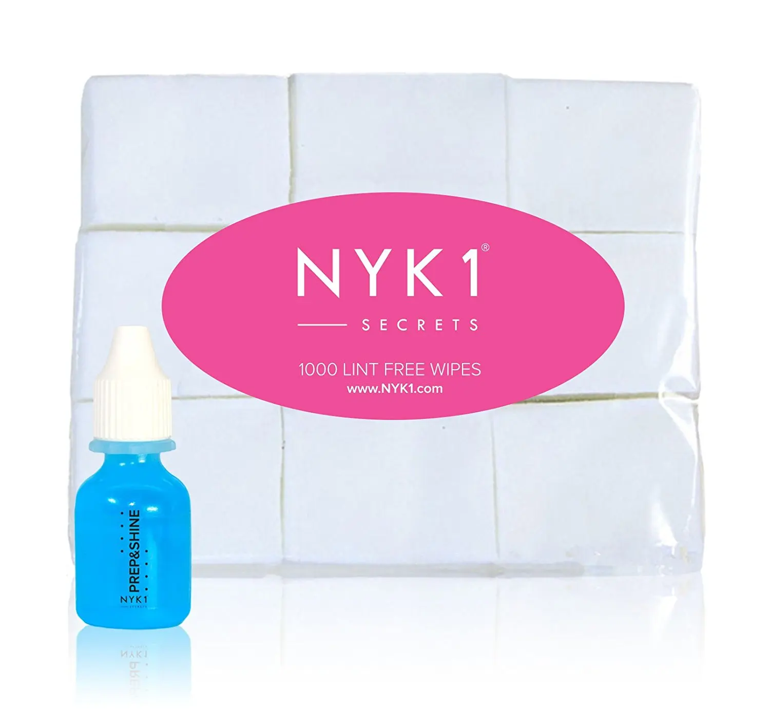 NYK1 1000 Lint Nail Wipes & 10ML Prep&Shine Mini Sticky Residue Remover & Natural Nail Prep For Shellac Nailac Gel Polish & Acrylics & All Manicure & Pedicure Treatments