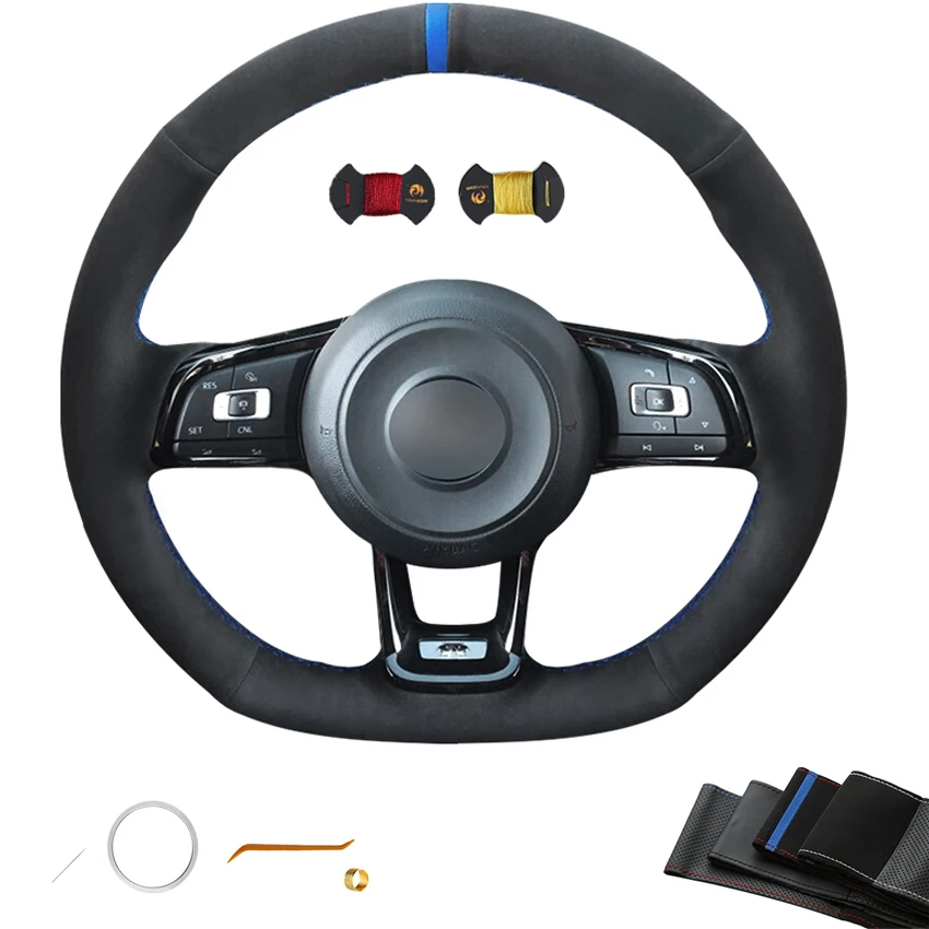 

Custom Hand Sewing Stitched Soft Suede Steering Wheel Cover for Volkswagen Golf 7 GTI Golf R MK7 VW Polo GTI Scirocco