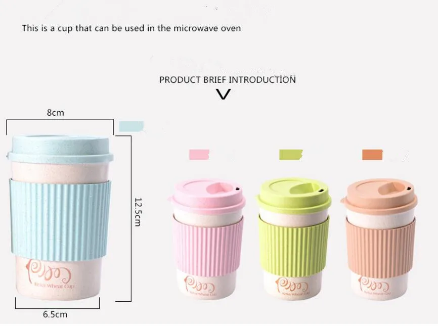 Nature Custom Color 350 ML Wheat Straw Cup, Plastic Cup With Straw