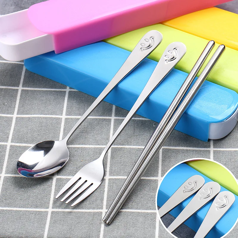 More Colors Smile Stainless Steel Chopsticks Fork And Spoon Set Buy