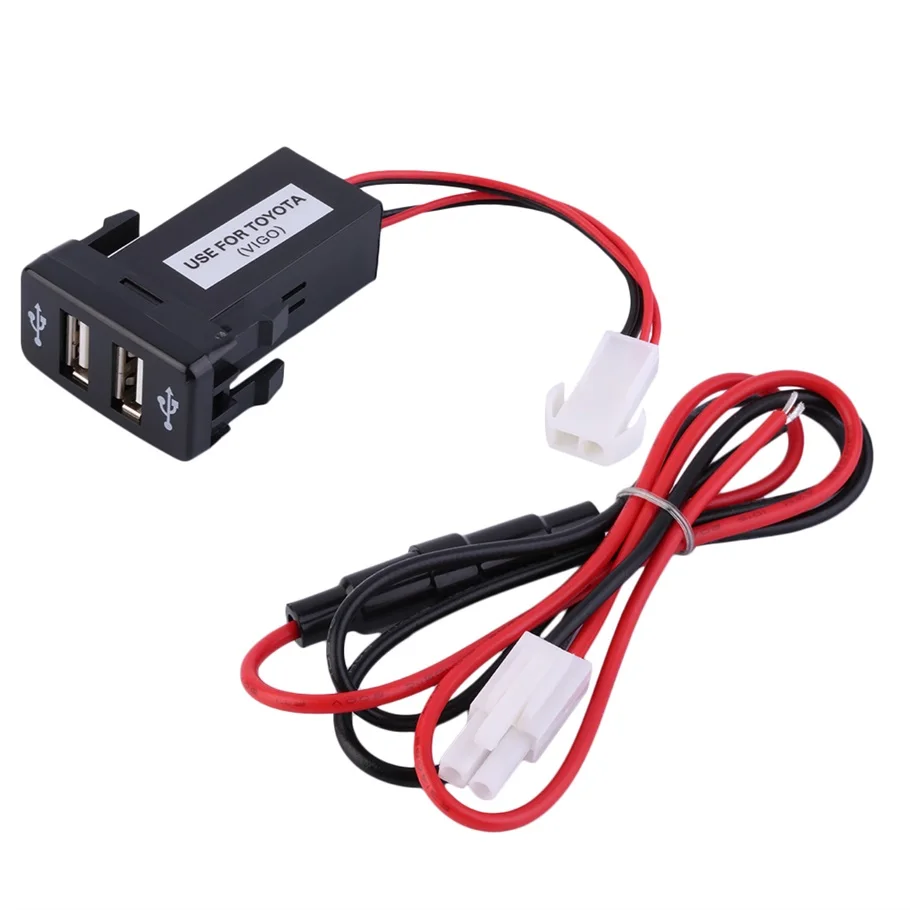 

New 2.1A Dual USB Auto Car Port Charger Dashboard Mount For Phone + Audio Input for Toyota Wholesale, Black
