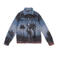 

Fashion Custom Printed Colored Jeans Jacket For Men Screen Print Ripped Distressed Denim Jacket