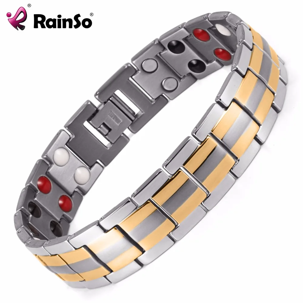 

2018 Infrared Hematite Magnet Ion Germanium Titanium Mens Bracelet, Silver;two tone;blue;black