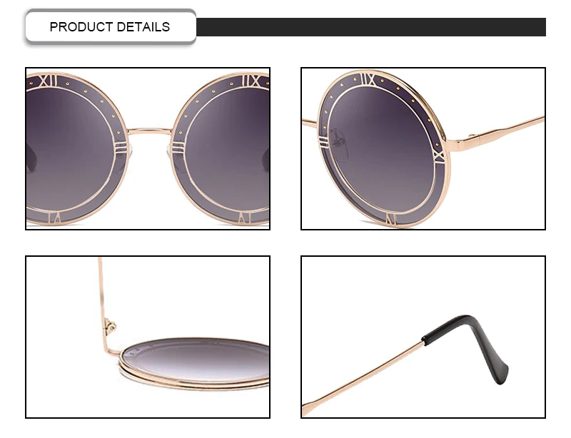 2019 New Arrivals Rivet Round Roman Metal Frame Retro Women Sunglasses