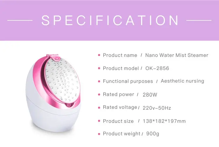 Built-in LED beauty mirror odorless nano steam deep cleansing moisturizer face facial steamer