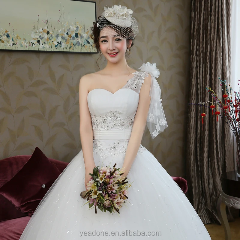 

Custom Made A Line One Shoulder Sequined Wedding Dress