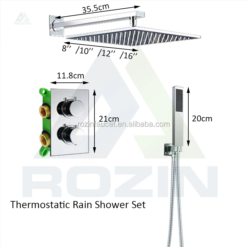 Rozin Chrome Thermostatic Rain Shower Faucets Twoway Concealed Thermostatic Control Mixer Valve