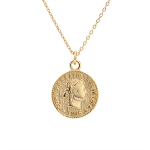 DY European and American fashion s925 sterling silver vintage design gold dollar round coin pendant necklace