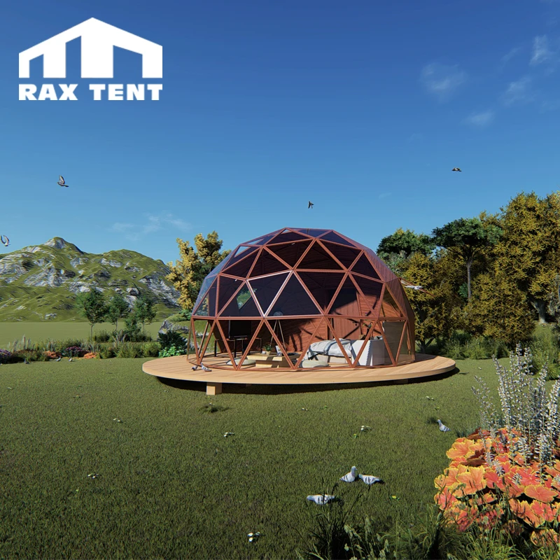 

Wood Cabin with Glass Dome House Aluminum Frame Dome and Glass Cover