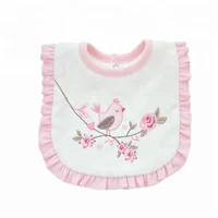 

Pink color double layer 95% cotton embroidery cute washable baby bib with lace