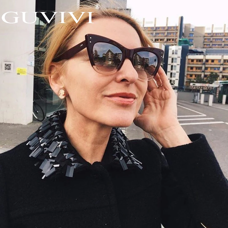 

GUVIVI Customise fashion oversize mirror nail Sunglasses fashion cat eye Sunglasses women