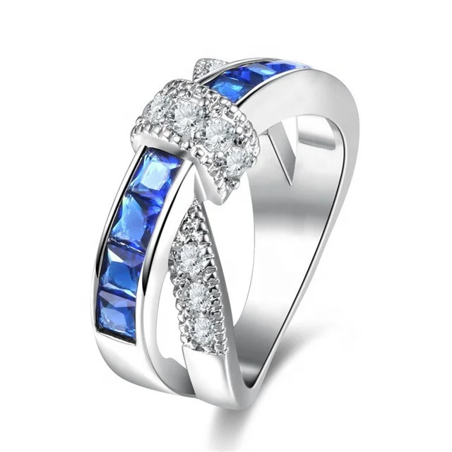 

Fashion White Gold Filled Channel Setting Sapphire Zircon Crossed Ring For Women Engagement Ring Wedding Jewelry