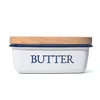 Amazon hot selling White Custom logo Enamelware Butter dish with wood lid