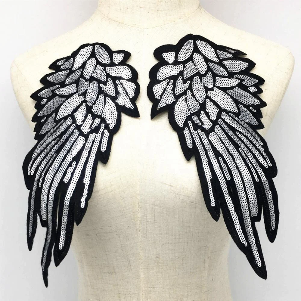 

Sequins patch DIY Silver Wings patches for clothes Sew-on embroidered patch motif beaded applique deal with it craft accessories, N/a