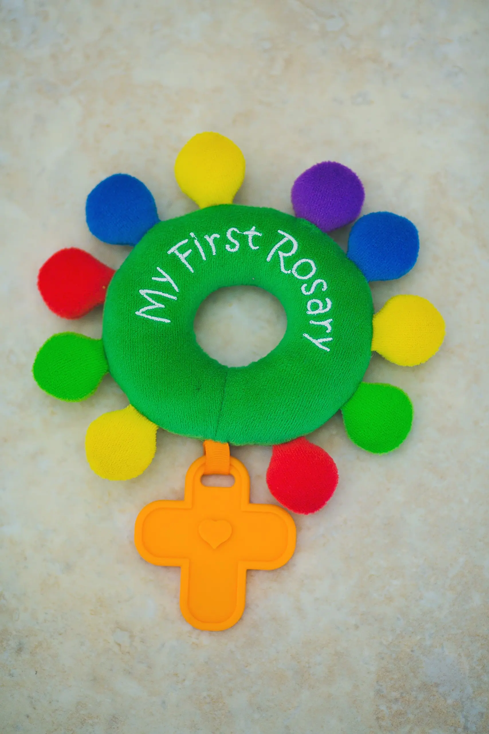BABY ROSARY RATTLE "MY FIRST ROSARY" BAPTISM GIFT PLUSH ORDINARY TIME GREEN