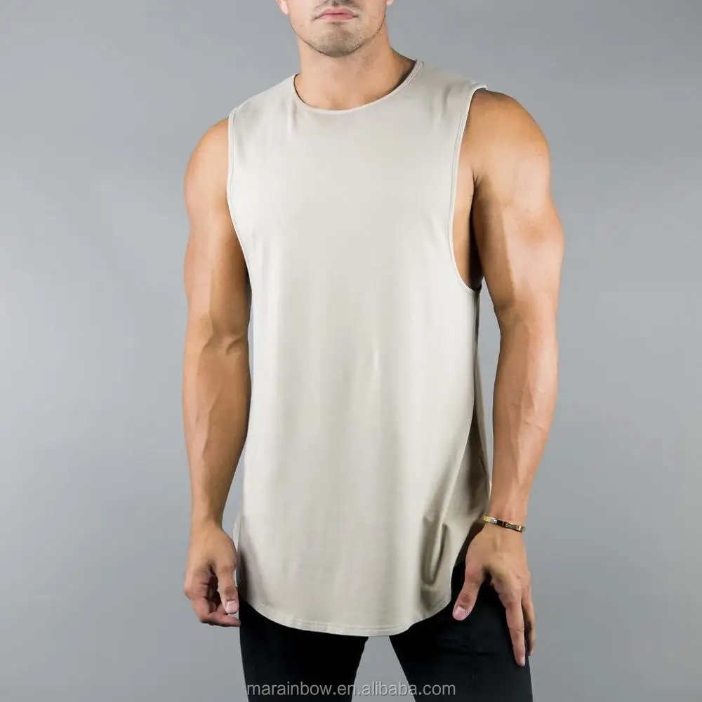 Marainbow Cut Off Shirt Curved Hem Tank Top Men Olive 95% Cotton 5% ...