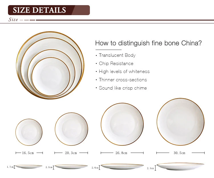 Christmas Simple White Ceramic Dinner Plate Set,Gold Rim Wedding