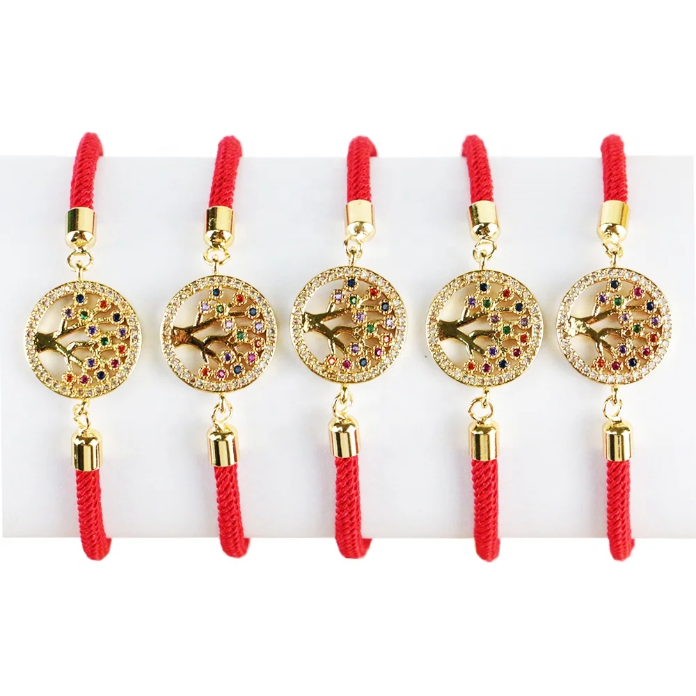 

LS-D1131 Beautiful red string adjustable tree of life charm micro pave cubic zircon bracelet