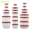 BPA free plastic deep groove red food storage containers with airtight lids for kitchen use