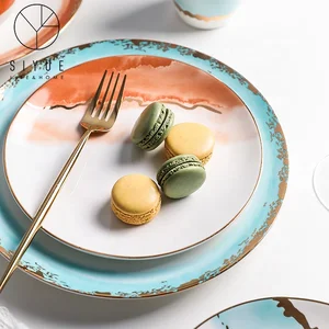 Image of Wholesale Dinner Set Discount Carnival Porcelain Tableware Ceramic luxury dinner set color design decal plates