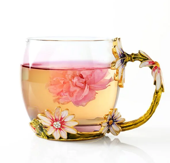 scd-5-gc029 豪华升级搪瓷玻璃玫瑰碗耐热水晶玻璃咖啡杯