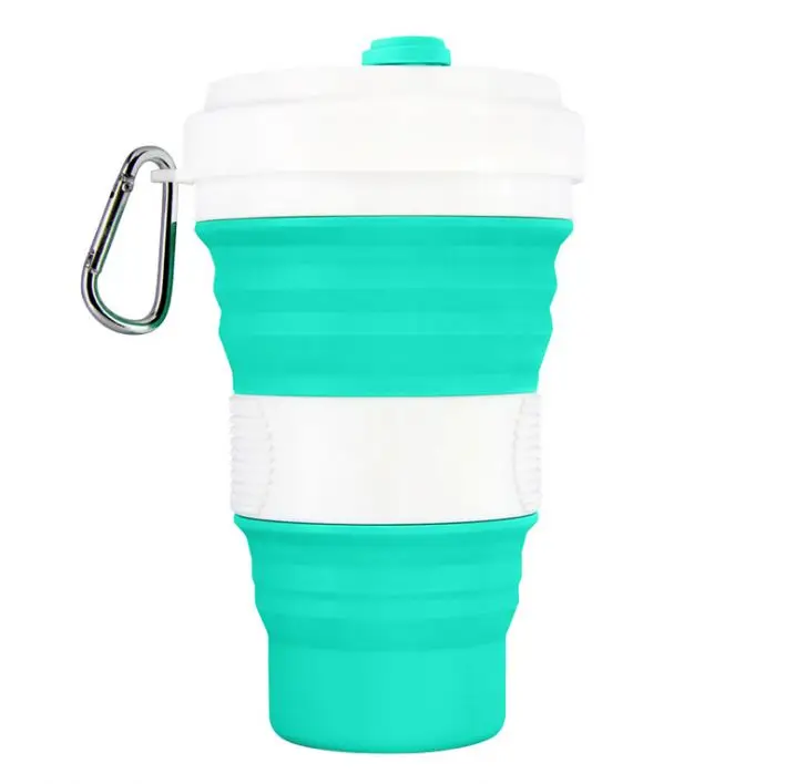 

wholesale 550ml travel cup Food Use Collapsible Candy Colors Travel Silicone coffee cup, Green ,orange ,grey ,blue, fruit green and customized