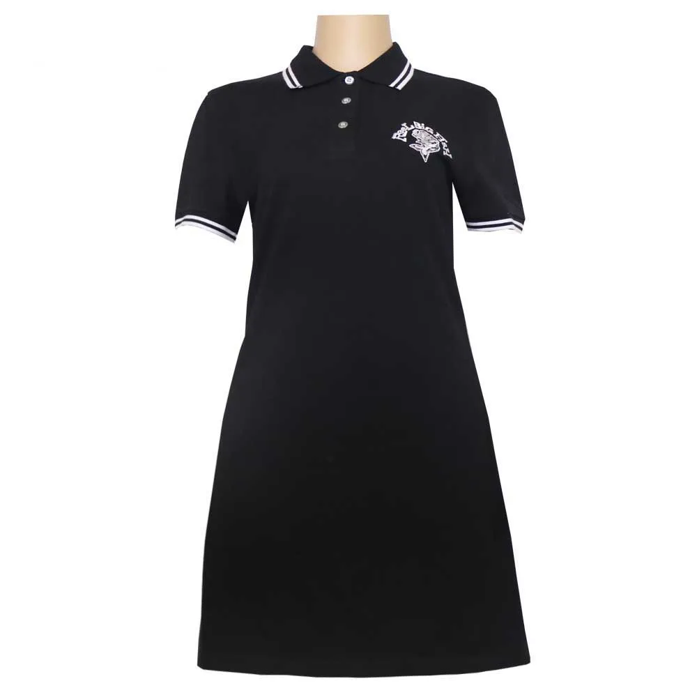 

Custom high quality 100% cotton branded organic premium plain black printing label long women hooded polo shirt dress