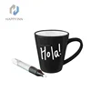 Handle solid color funnel shape memo ceramic mug with pen