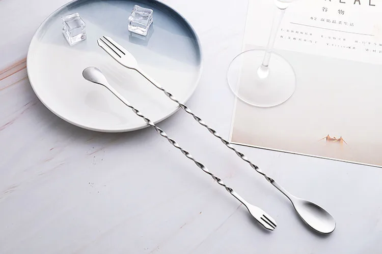 
Classic Bartender Bar Spoon with Fork Stainless Steel Cocktail Stirring Spoon 