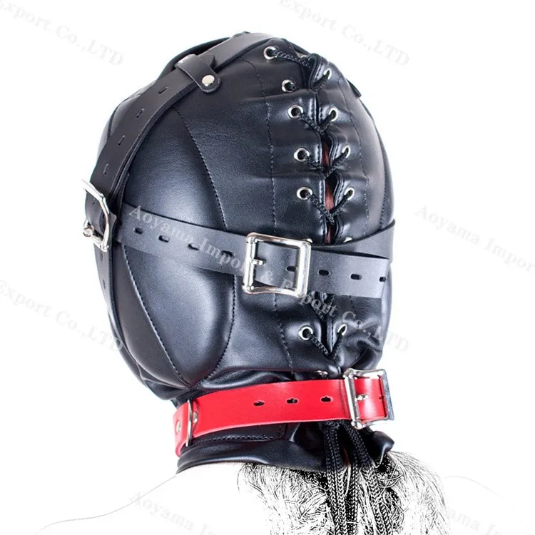 High Quality Strong Leather Sex Hoods Full Mask Head Harness Sex Toy 4344