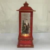 11" H Hot Selling Battery Operated Led Water Glitter Christmas Lantern with Santa Clause and Christmas Tree Scene