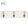 White Wall Mounted Rustic Wooden Coat Rack Shelf with 3 Metal Hooks