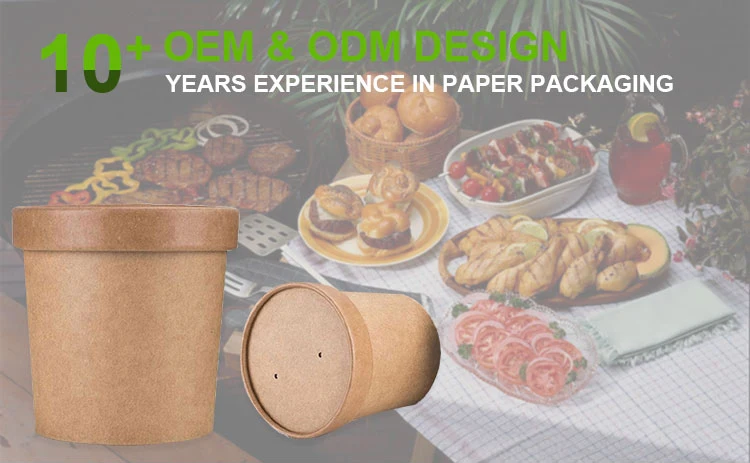 disposable paper bowl kraft soup cup food packaging with lid
