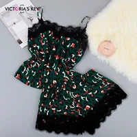 

VICTORIA'S KEY Pajama For Woman Cami Top And Short Sexy Women Lace Trim Summer Pajamas Leopard Printed Sexy Sleepwear