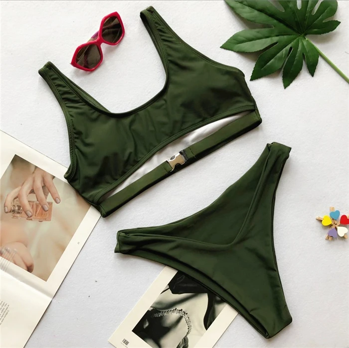 Sexy Metal Buckle Women Two Pieces Swimsuit Bikini 2018 Open Hot Sexy