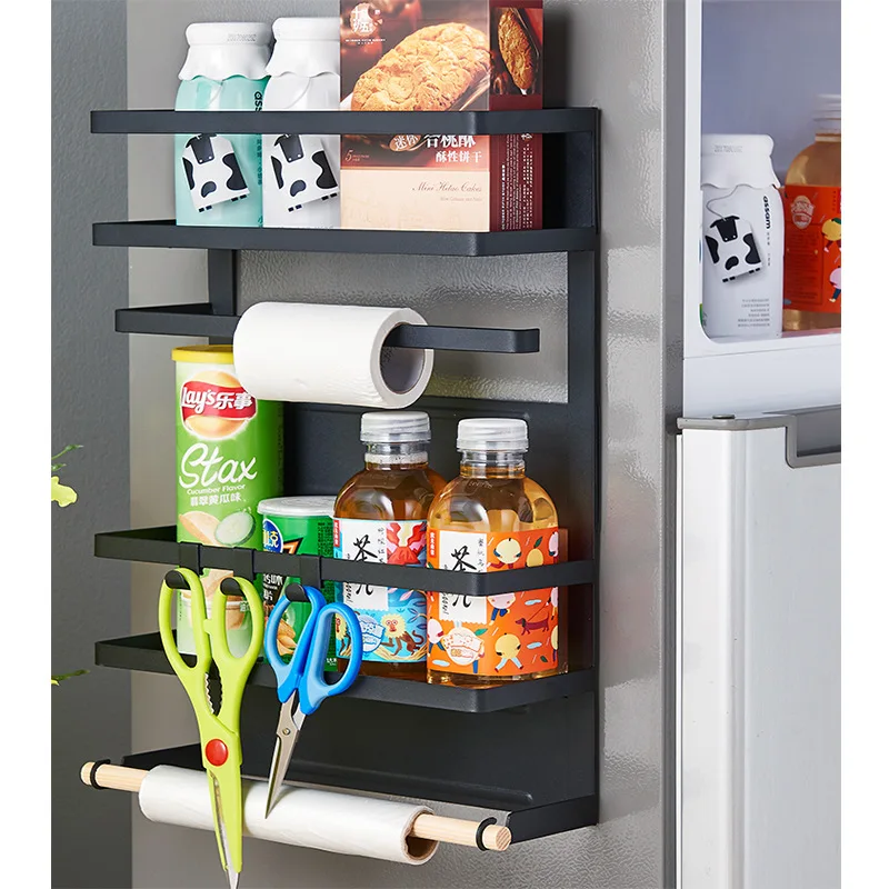 

new design Amazon hot sale new product towel shelf large size Fridge rack kitchen fridge magnetic storage rack, White and black