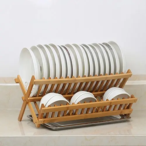 Bamboo Wood Kitchen Bowl Shelf Storage Dish Shelves Lek Drain Cutlery