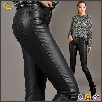 women in leather jeans