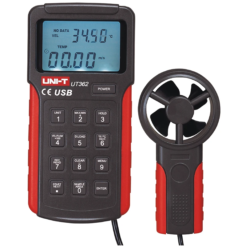

UNI-T UT362 Anemometer Wind Speed Tester Wind Count Measurement Unit Switch LCD Backlight USB Data Transmission Temperature