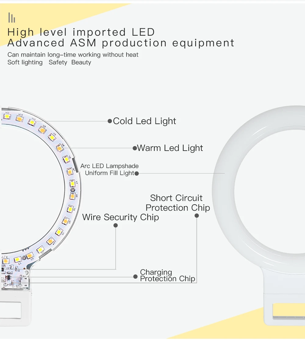 XJ-18 selfie ring light led rechargeable round shape portable selfie flash light for smartphone with 36leds two color light