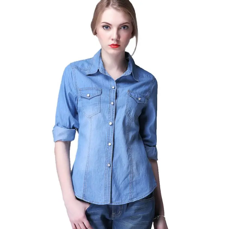 Para Mujer Camisa De La Mezclilla Azul - Compra lotes