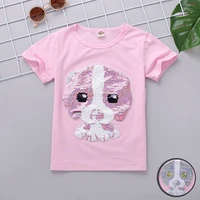 

Europe US Children's Clothing Wholesale Short-Sleeved T-Shirt Baby Cotton Children Summer Cartoon Sequin Round Neck Child Shirts