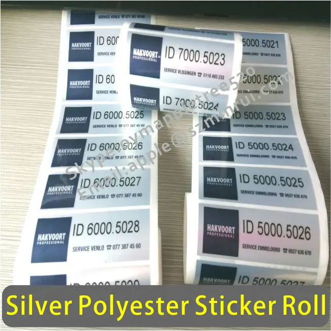 Custom Printed Silver Polyester Sticker Matt Foil Label Rolls Laminated Gloss With Sequence Number Custom Printed Silver Polyester Sticker Matt Foil Label Rolls Laminated Gloss With Sequence Number