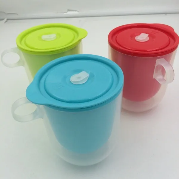 Hot Sale Colorful Plastic Double Wall Heat Resistant Microwave Cup For
