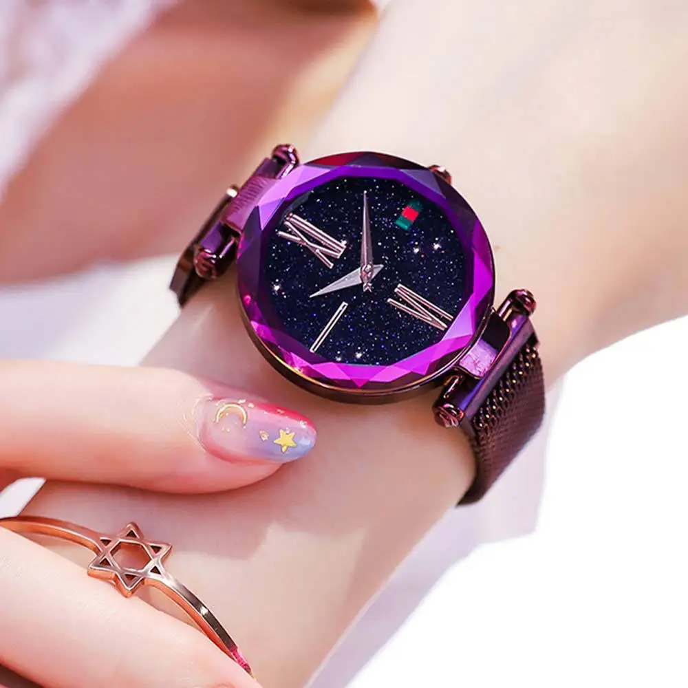 Bosally Luxury Starry Sky Dial Stainless Steel  Mesh  Woman Fashion Quartz Dress Bracelet Relogio Feminino Watch